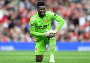 Andre Onana in action after a good save for Manchester united